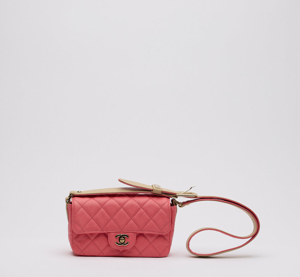 Chanel Caviar Pink Mini Rectangle Flap