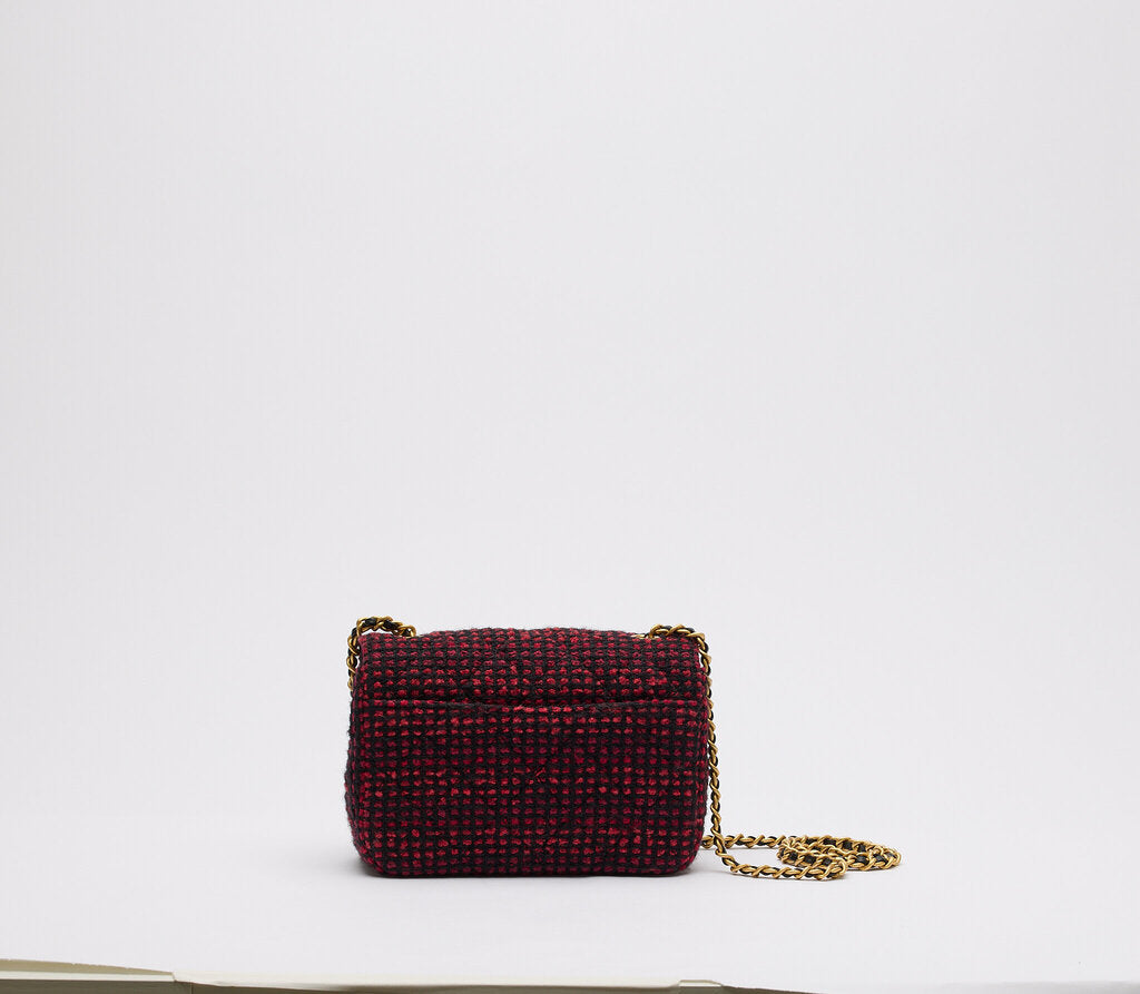 Chanel Burgundy & Black Tweed Large Turnlock CC Mini Square