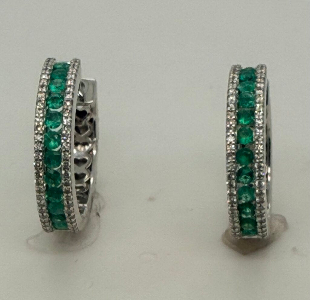 14K Emerald/Diamond Hoop ER