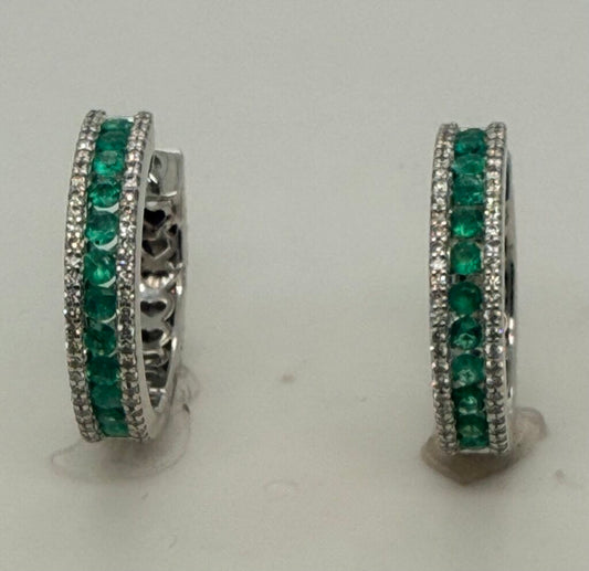 14K Emerald/Diamond Hoop ER