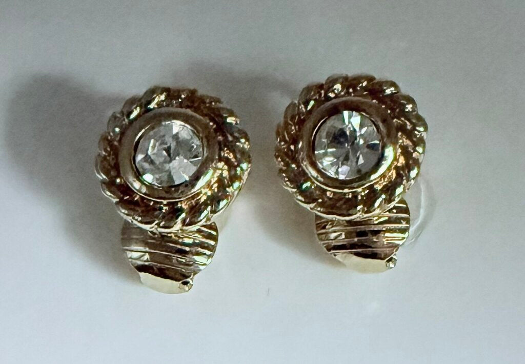 Gold Crystal Clip On Earring W/Case