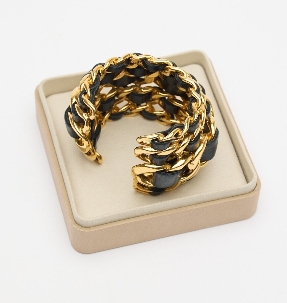 Chanel Black & Gold Wide Cuff Chain Bracelet