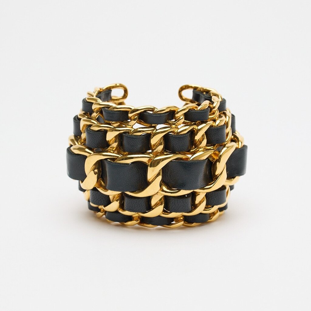 Chanel Black & Gold Wide Cuff Chain Bracelet