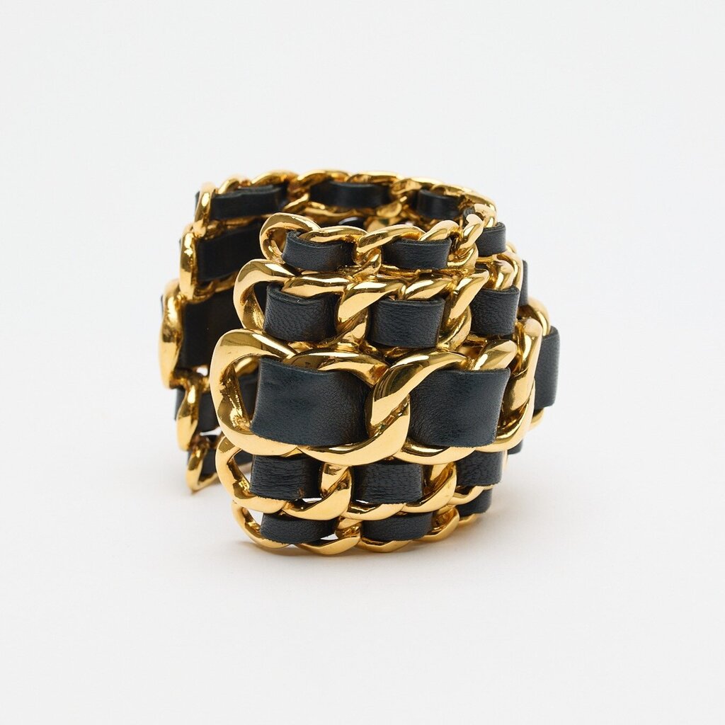 Chanel Black & Gold Wide Cuff Chain Bracelet