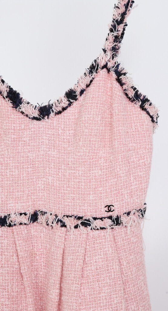 Chanel 2007 Pink & Black Cotton Tweed Mini Dress