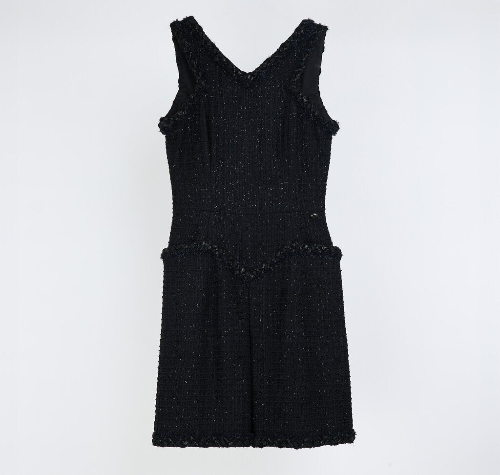 Chanel Black Sleeveless Glitter Tweed Dress