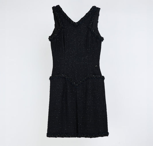 Chanel Black Sleeveless Glitter Tweed Dress