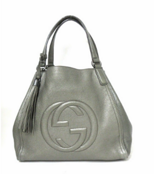 Gray Leather Interlocking Soho Tote