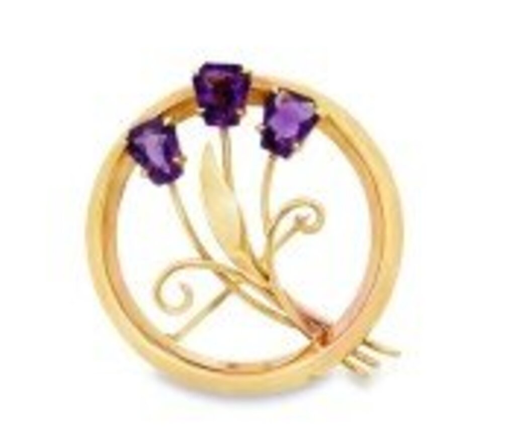 14ky Amethyst Circle Flower Brooch