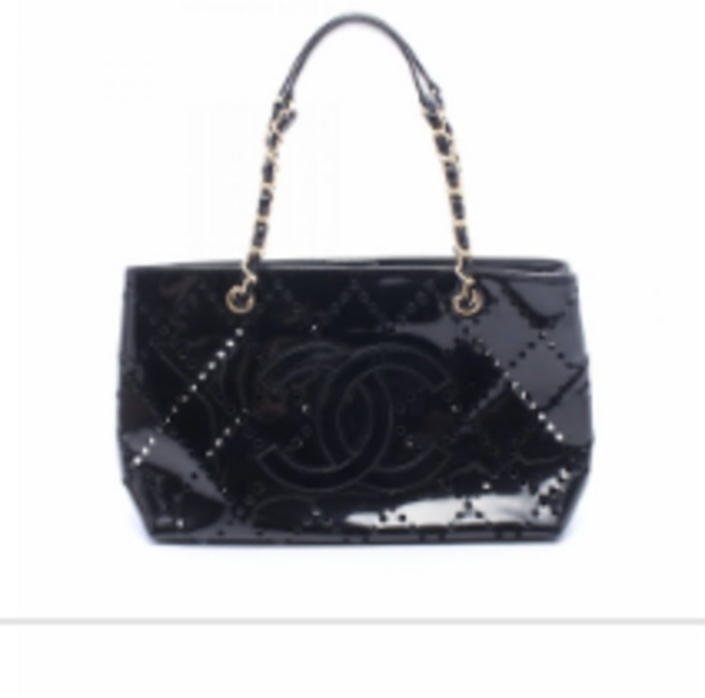 Black Patent Perforated Coco Mark Tote