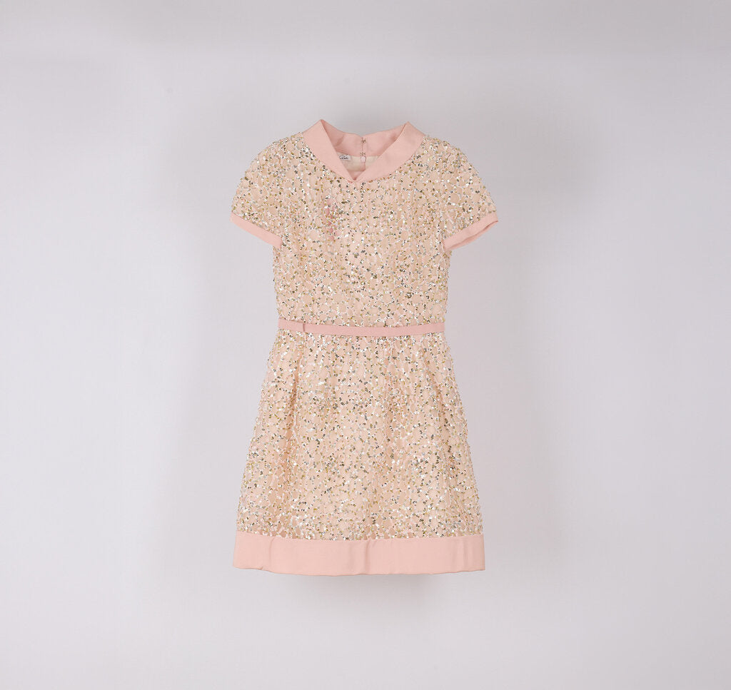 Oscar De La Renta Pink Sequin Silk Dress