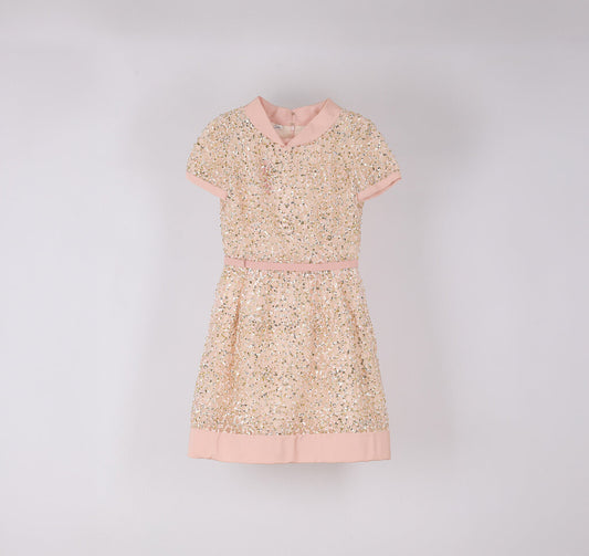 Oscar De La Renta Pink Sequin Silk Dress