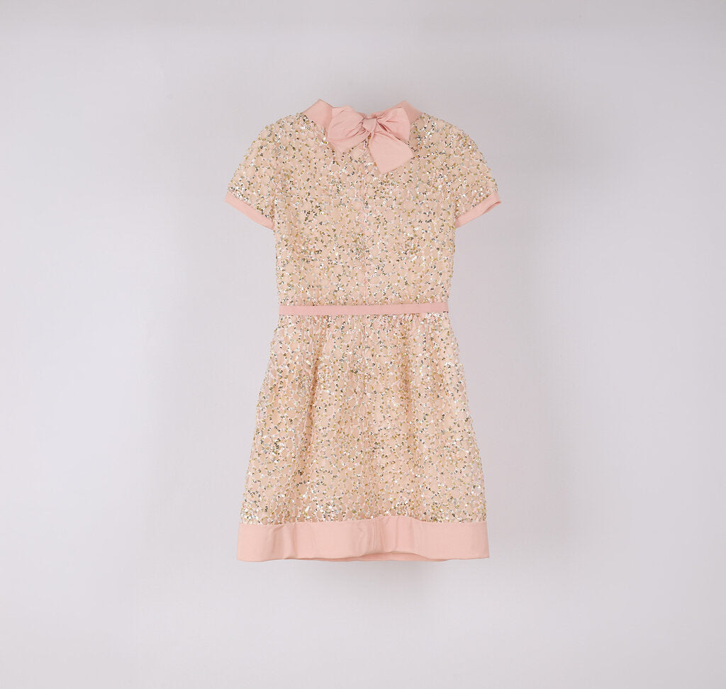Oscar de la Renta Pink Sequin Silk Dress