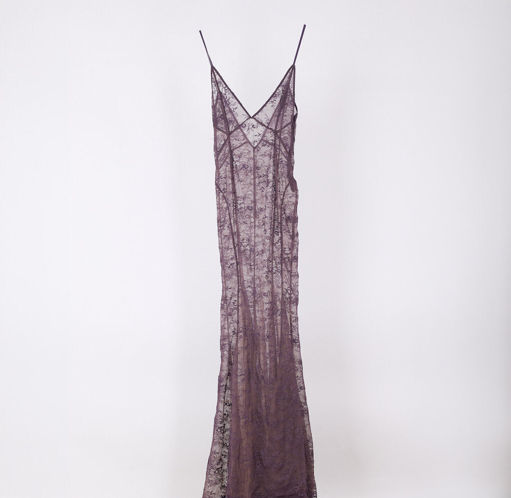 The Attico Purple Lace Maxi Dress w/ Train