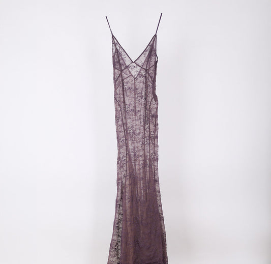 The Attico Purple Lace Maxi Dress w/ Train