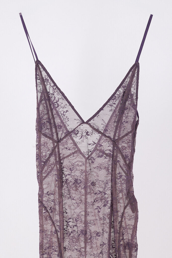 The Attico Purple Lace Maxi Dress w/ Train