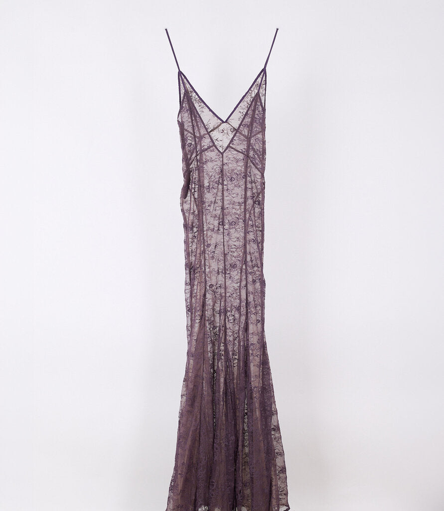 The Attico Purple Lace Maxi Dress w/ Train