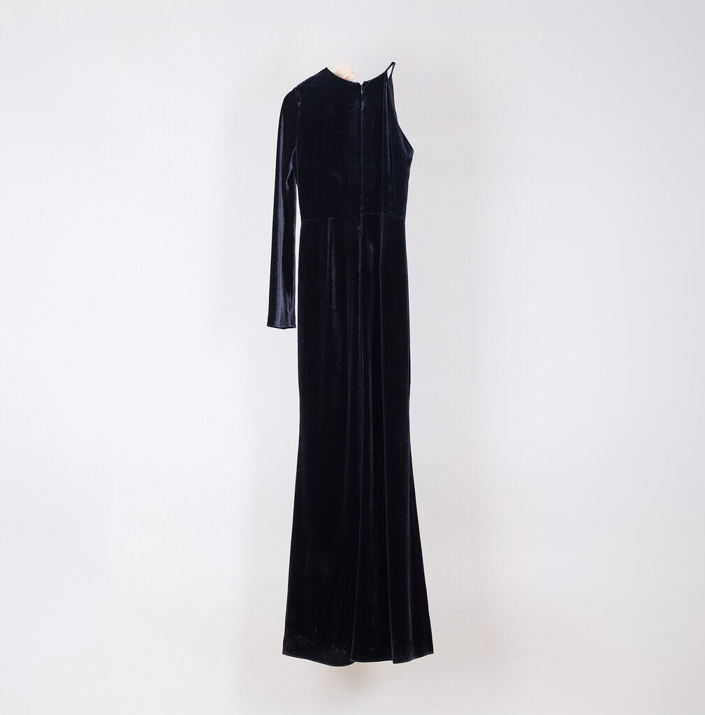 Hellessy Navy Velvet Bow One Shoulder Gown