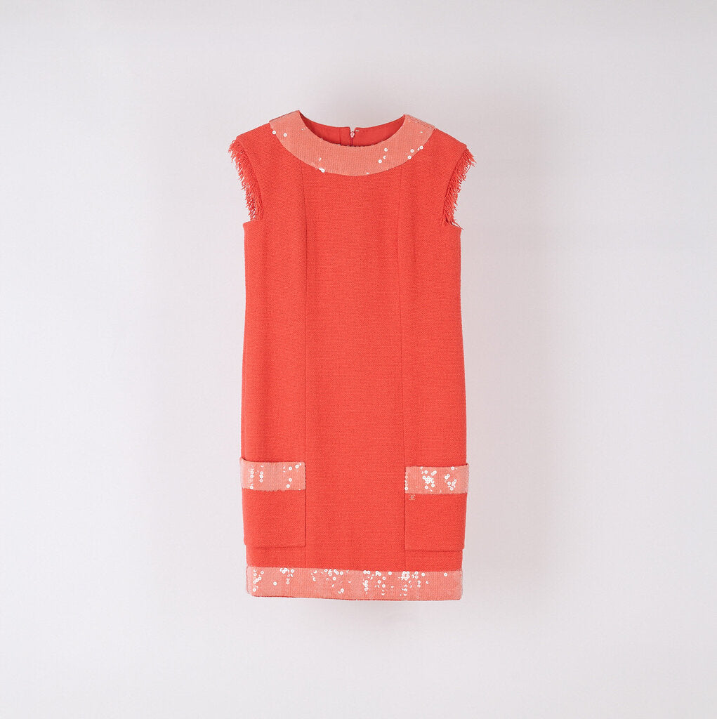Chanel Cruise 2008 Orange Cotton Tweed & Sequin Fringe Dress