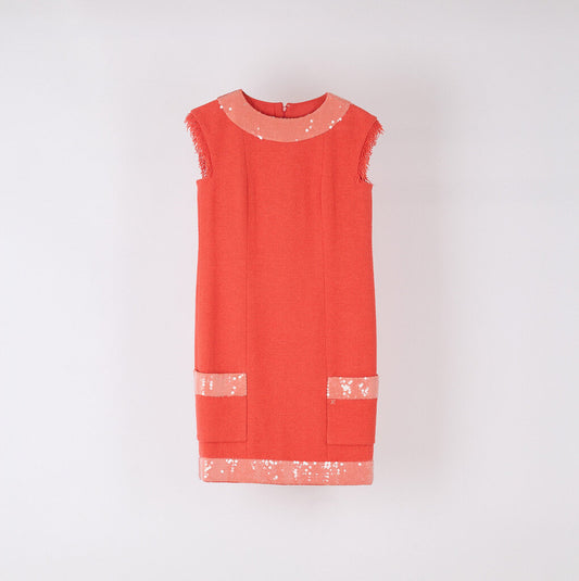 Chanel Cruise 2008 Orange Cotton Tweed & Sequin Fringe Dress
