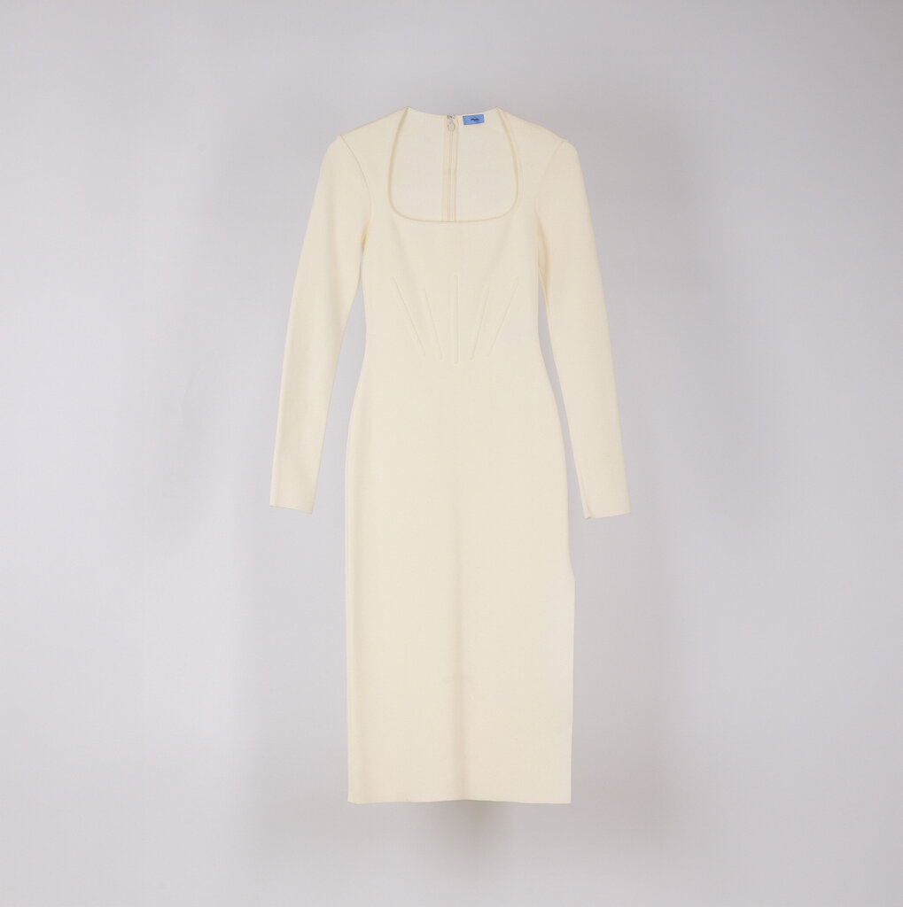 Mugler White Corset Knitted Midi Dress