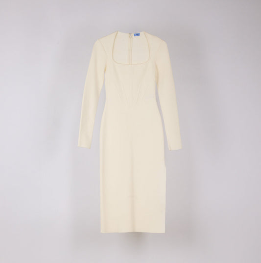 Mugler White Corset Knitted Midi Dress