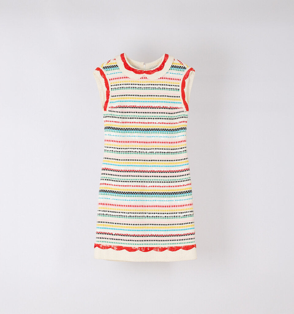 Chanel 2008 Runway Cotton Blend Sequin/Ribbon Stripe Dress