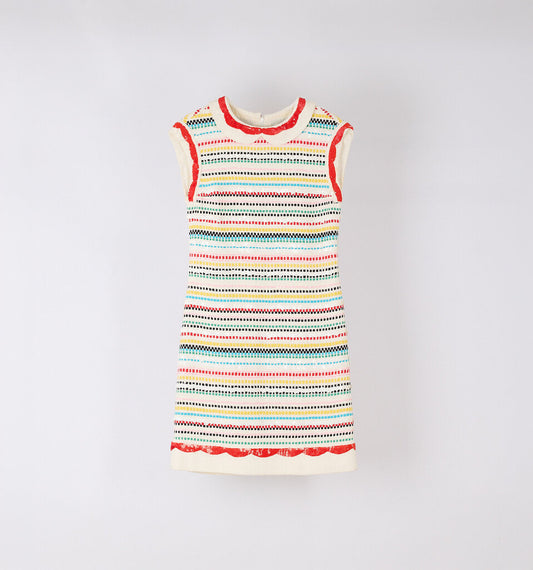 Chanel 2008 Runway Cotton Blend Sequin/Ribbon Stripe Dress