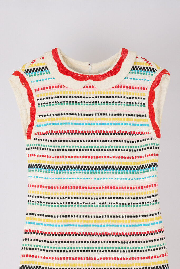 Chanel 2008 Runway Cotton Blend Sequin/Ribbon Stripe Dress