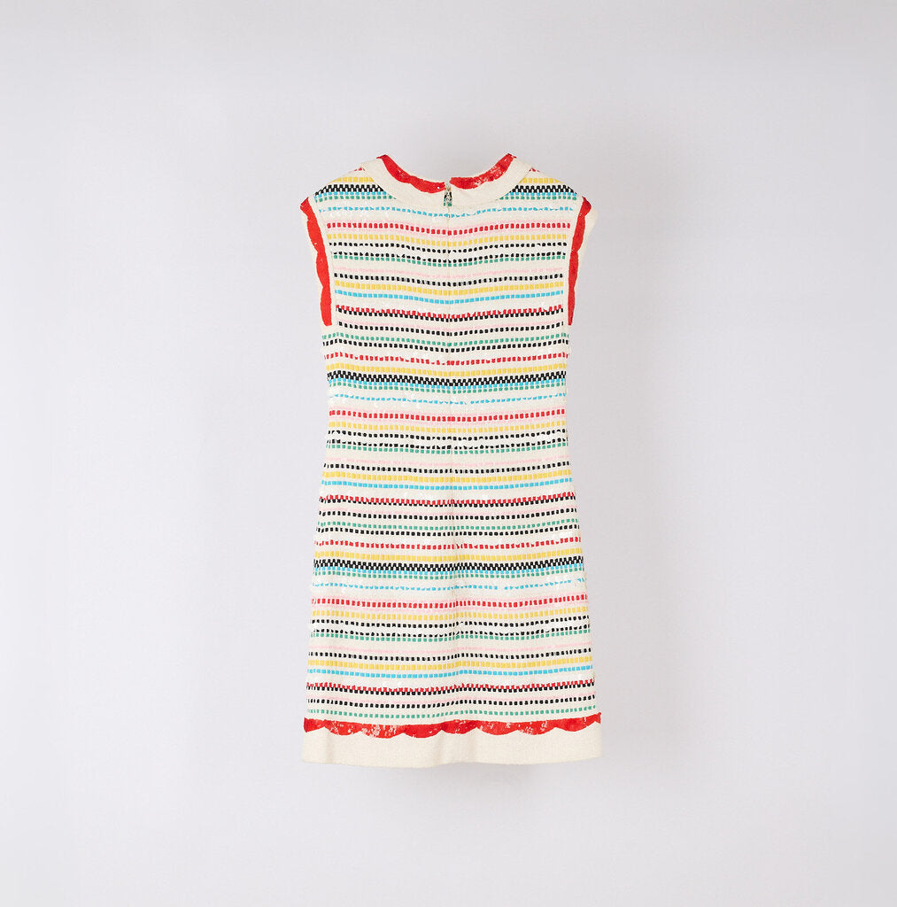 Chanel 2008 Runway Cotton Blend Sequin/Ribbon Stripe Dress
