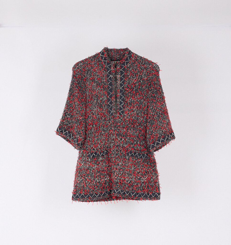 Chanel Red & Grey Tweed Cashmere Blend Tunic