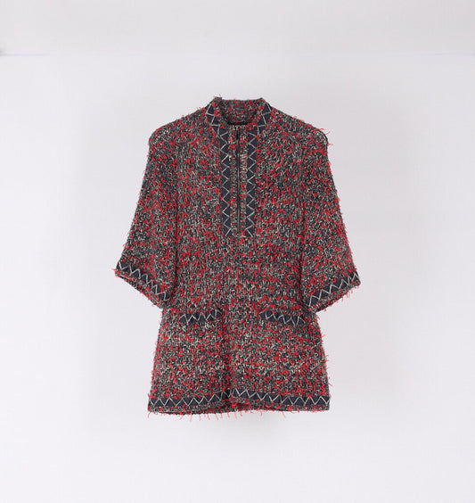 Chanel Red & Grey Tweed Cashmere Blend Tunic