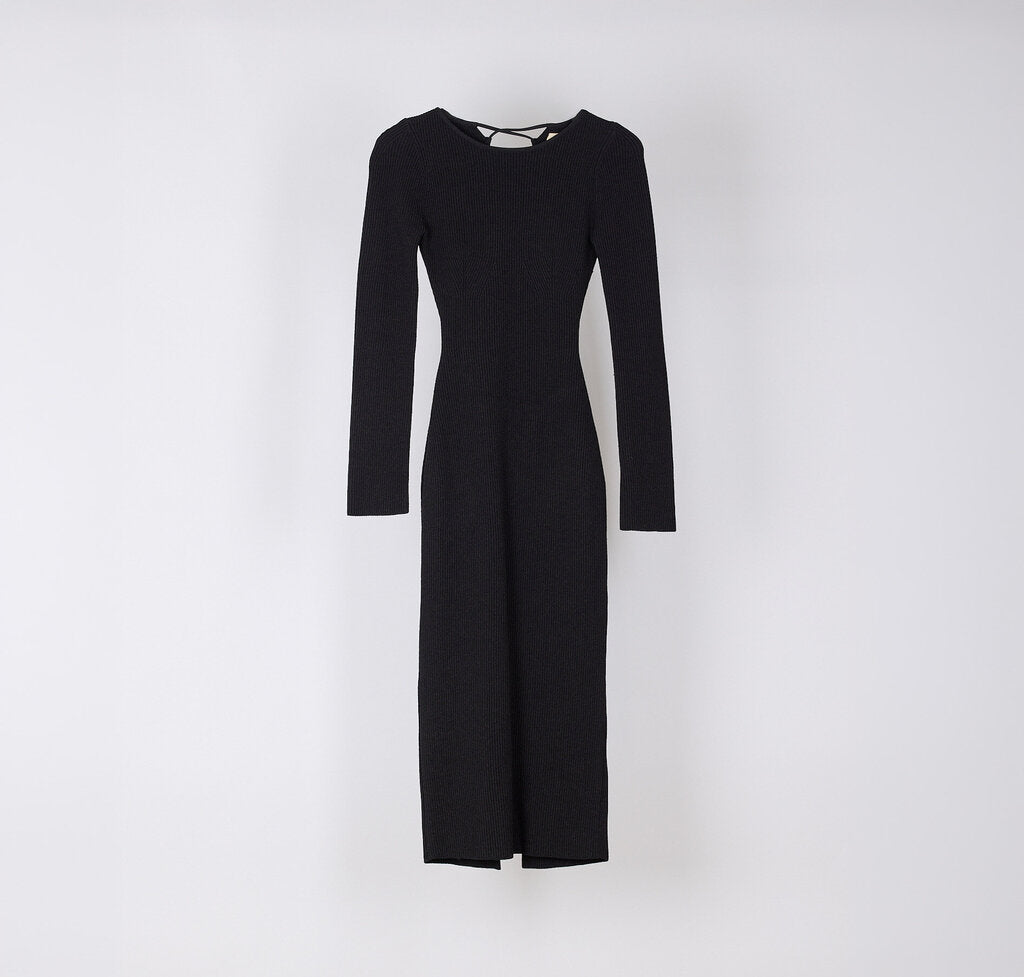 Khaite Black Ribbed Lace Up Back Dress
