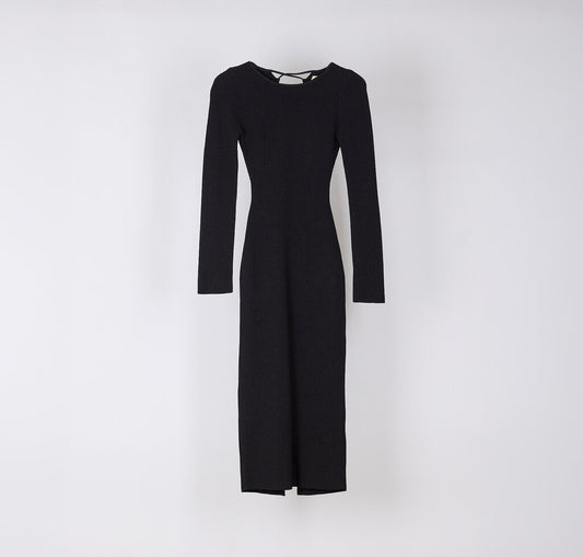 Khaite Black Ribbed Lace Up Back Dress