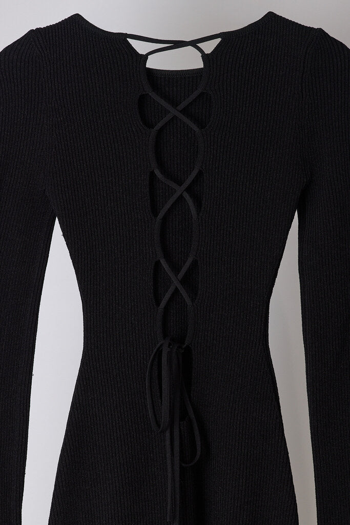 Khaite Black Ribbed Lace Up Back Dress
