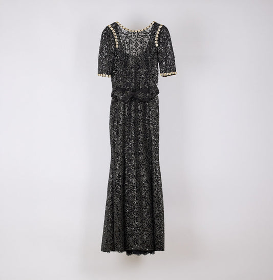 Dolce & Gabbana Black Metallic Lace Embellished Gown
