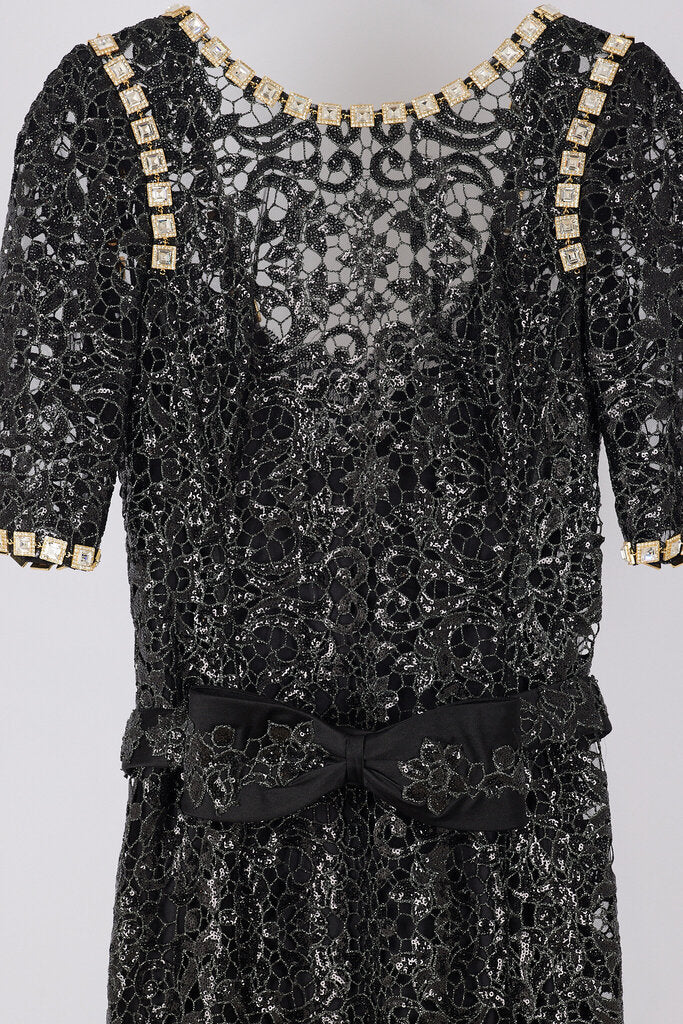 Dolce & Gabbana Black Metallic Lace Embellished Gown