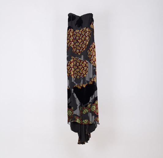 Dries Van Noten Black Viscose Velvet Pattern Skirt