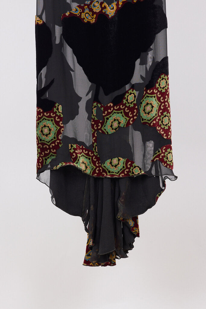 Dries Van Noten Black Viscose Velvet Pattern Skirt