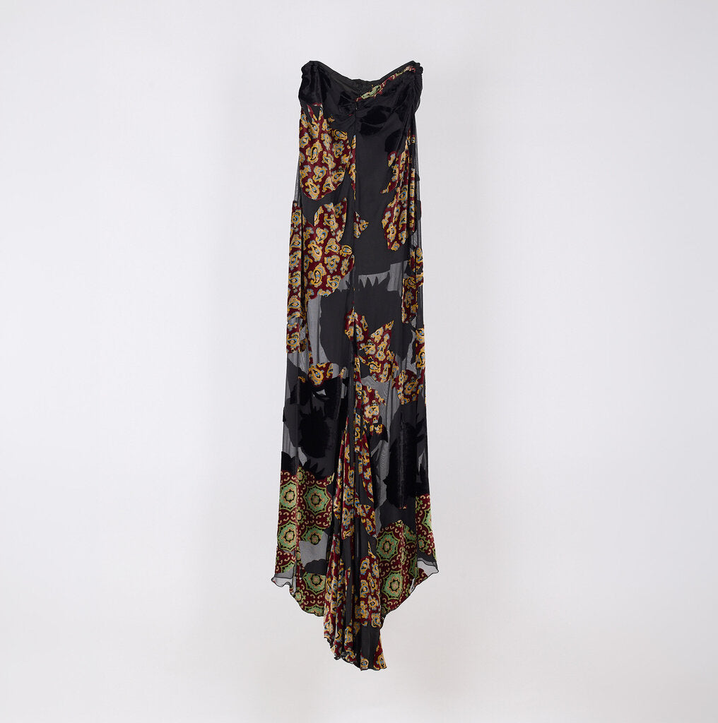 Dries Van Noten Black Viscose Velvet Pattern Skirt