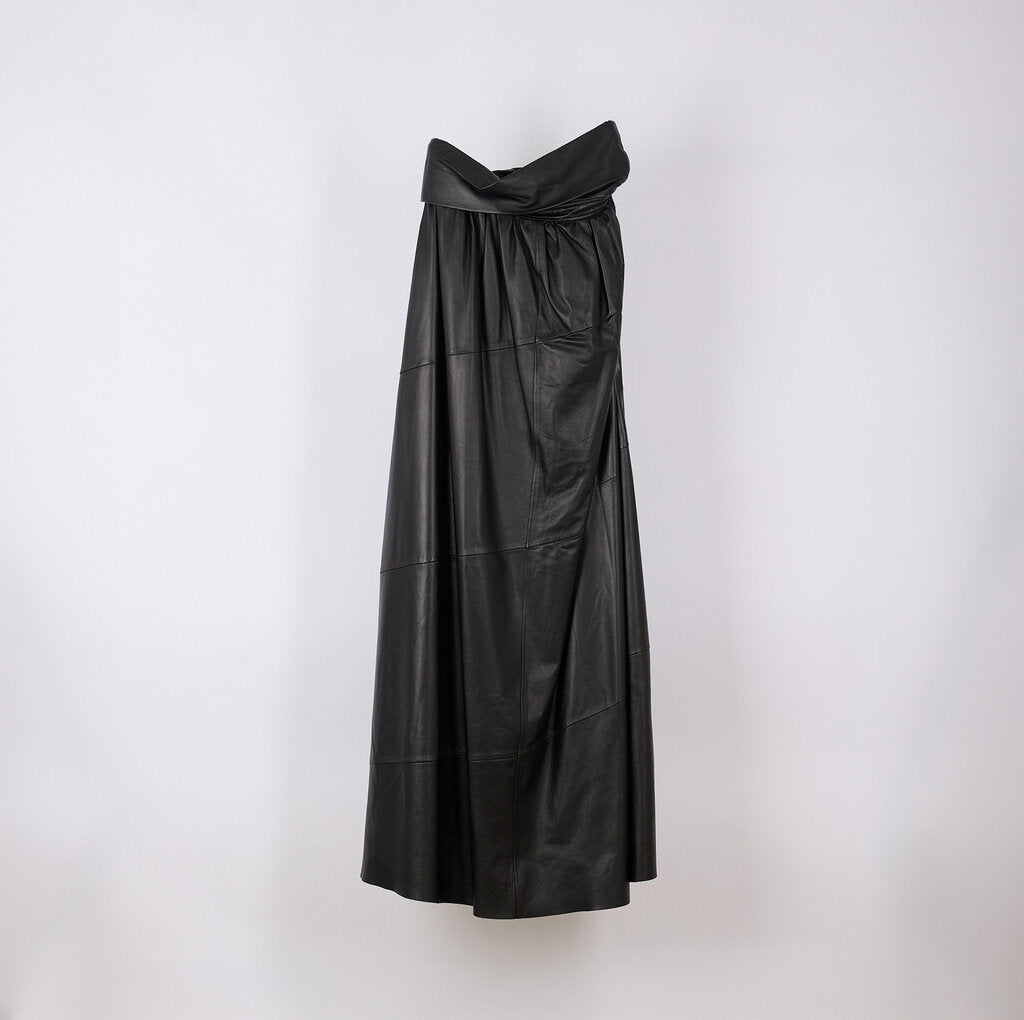 Proenza Schouler Black Leather Strapless Maxi Dress