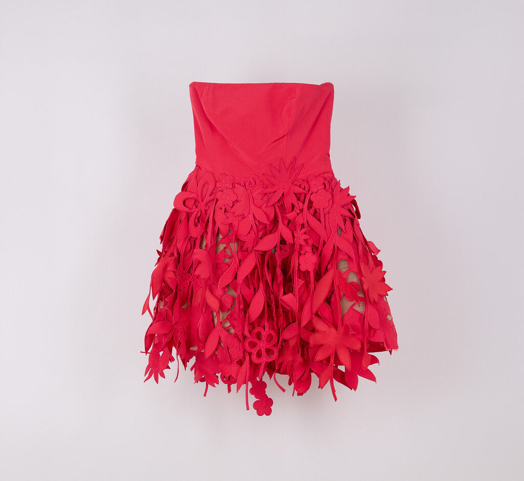Oscar de la Renta 2024 Red Cotton Blend Strapless Mini Dress