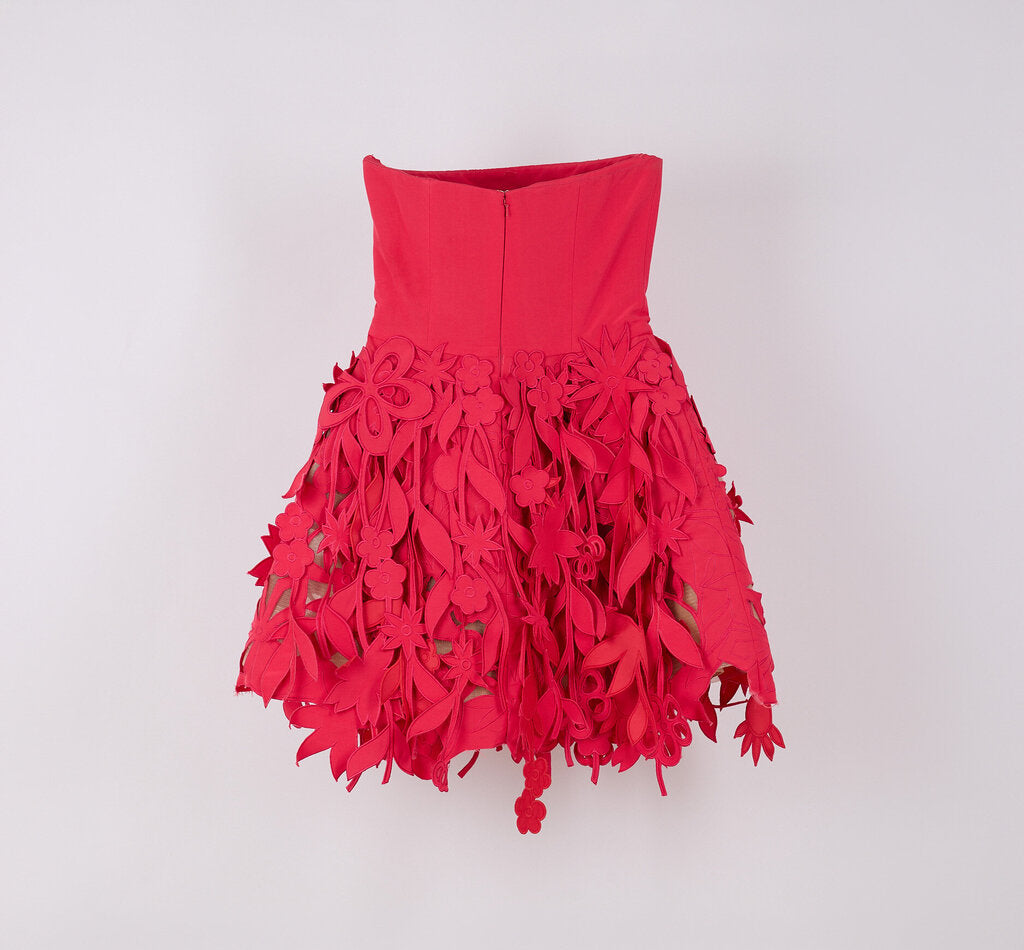 Oscar de la Renta 2024 Red Cotton Blend Strapless Mini Dress