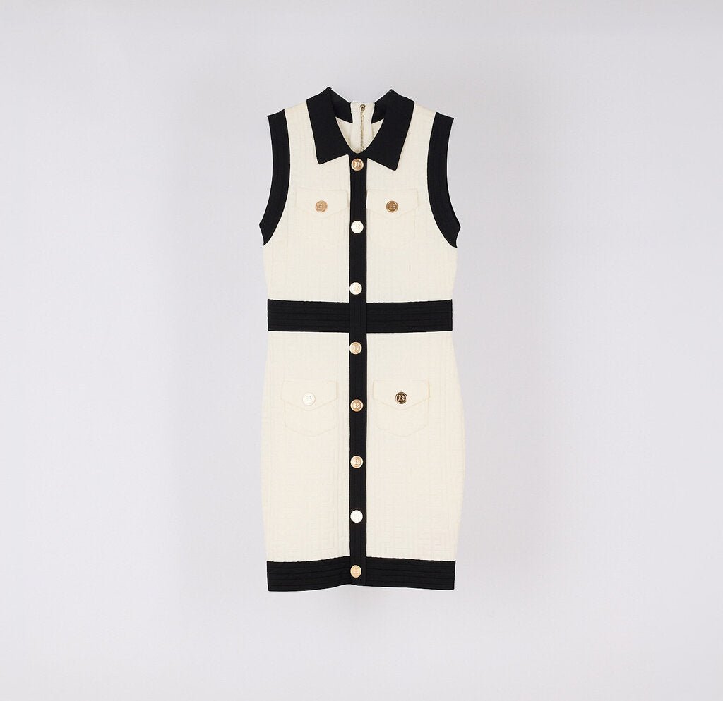 Balmain Black & White Viscose Sleeveless Dress