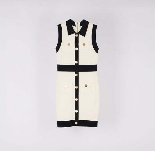 Balmain Black & White Viscose Sleeveless Dress