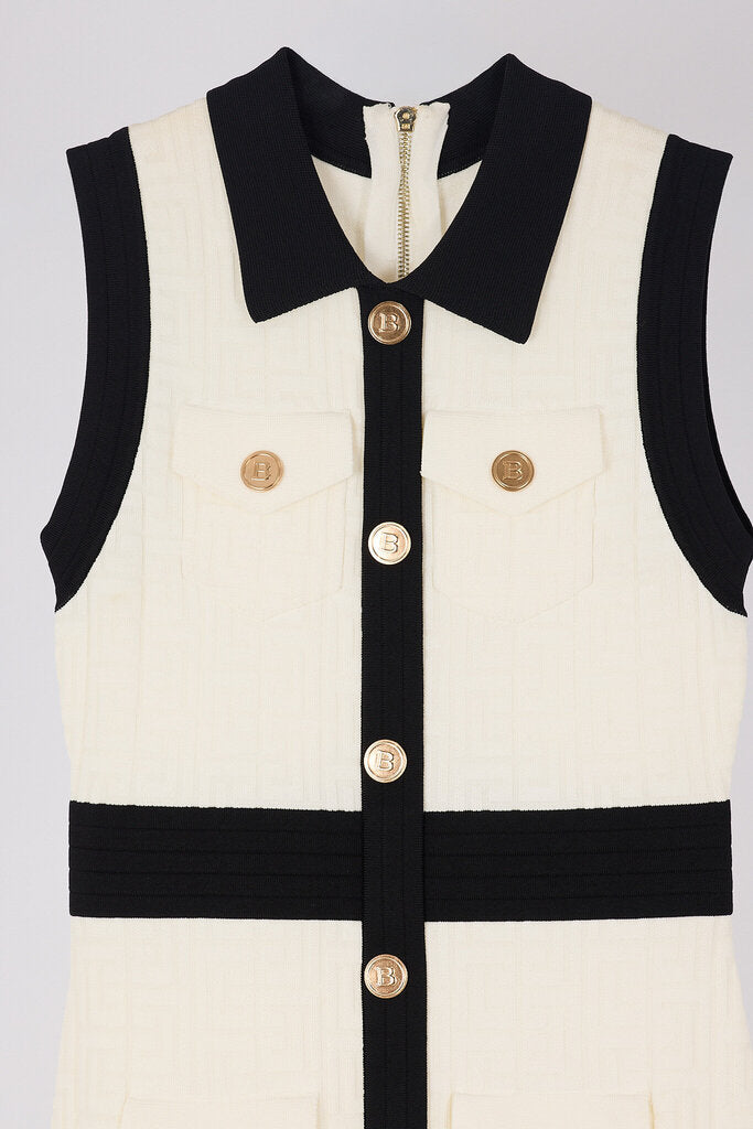 Balmain Black & White Viscose Sleeveless Dress