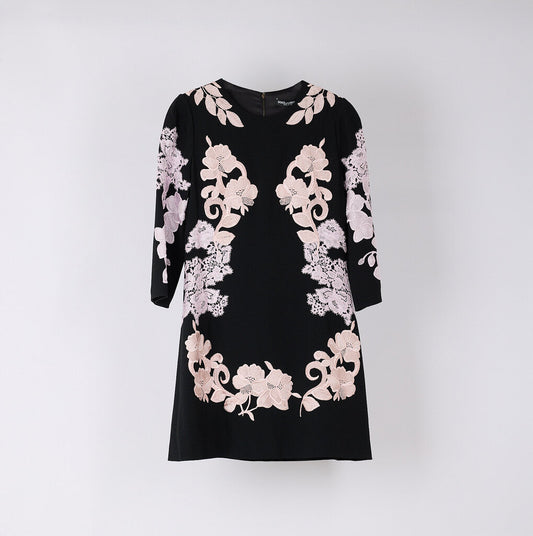 Dolce & Gabbana Black Viscose Blend Floral Lace Applique Dress