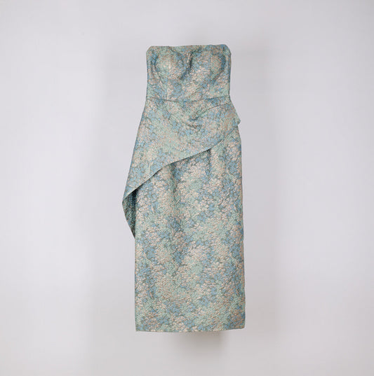 Blue & Pink Strapless Jacquard Gown