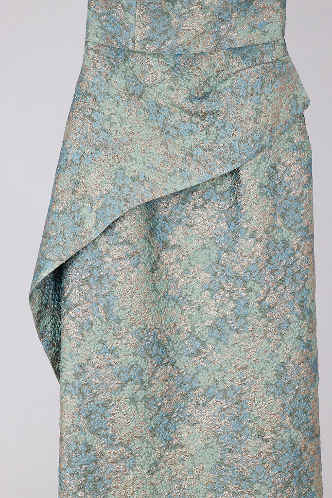Blue & Pink Strapless Jacquard Gown