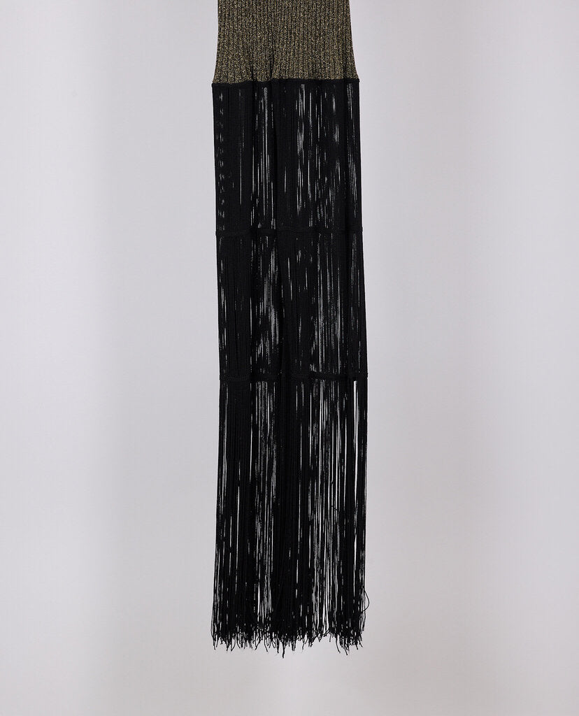 Khaite Gold Poly Knit Black Fringe Bottom Dress